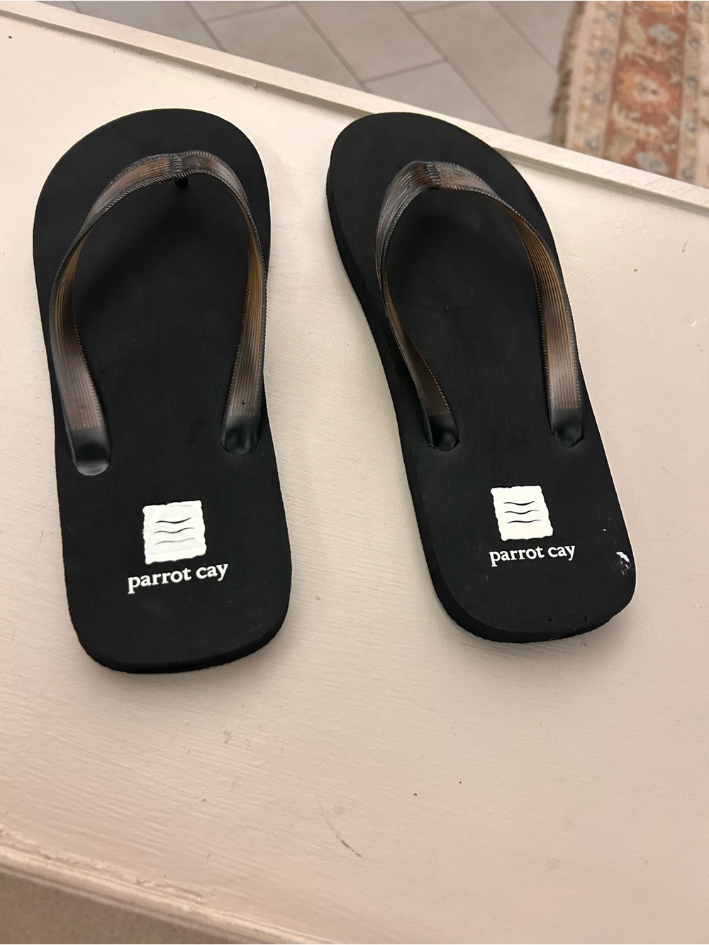 Parrot Cay Black Flip Flop Sandals with Brown-Tinted Straps 11-12